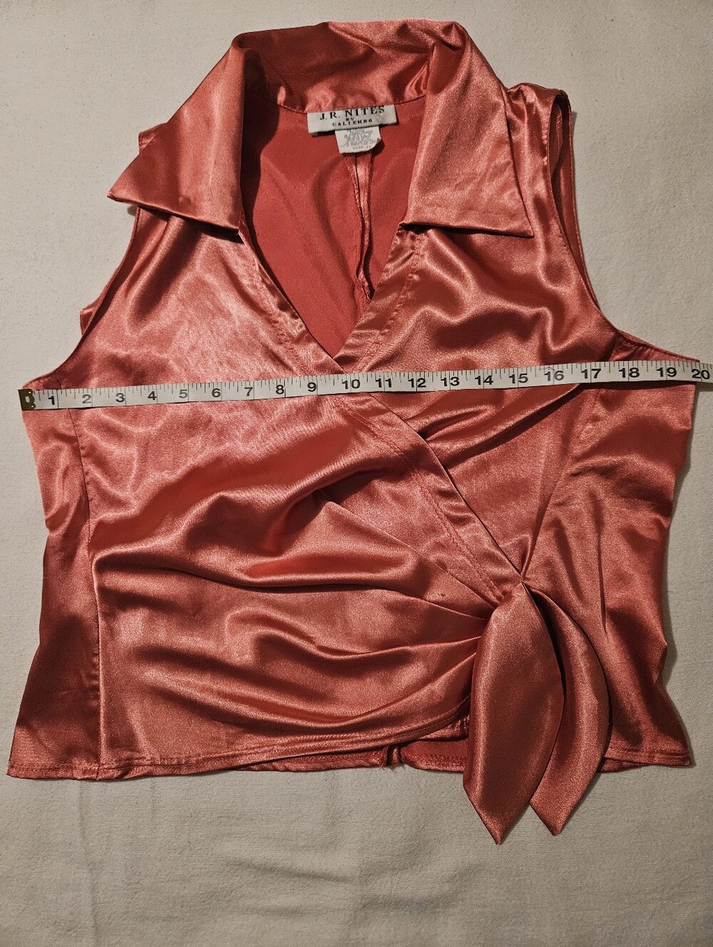 JR Nites Women's Coral Satin Blouse - Size 16